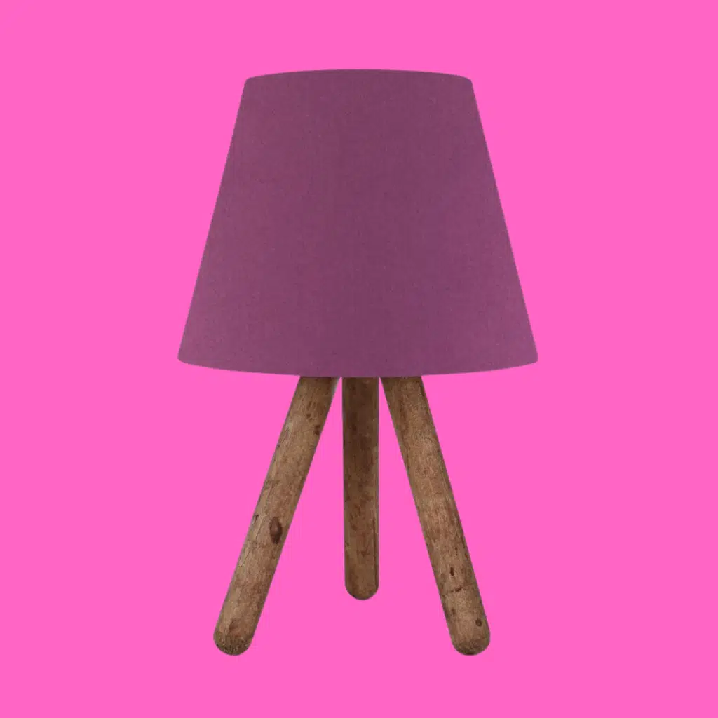 Üç Ayaklı Ahşap Abajur Mor Kumaş Başlık Yatak Odası Çocuk Odası Masa Lambası