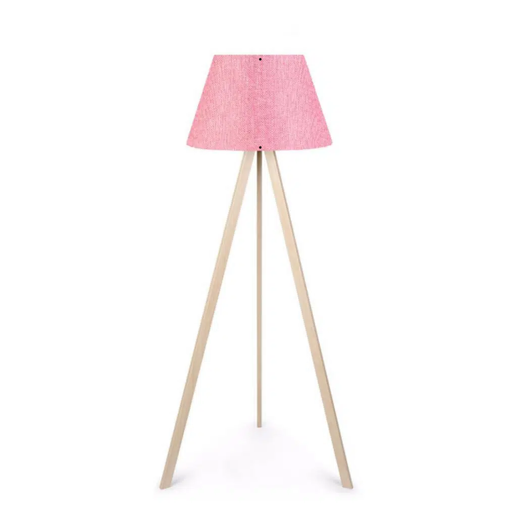Pratik Ahşap Üç Ayaklı Tripod Lambader Pembe Konik Kumaş Başlık Yatak Odası Köşe Lambası