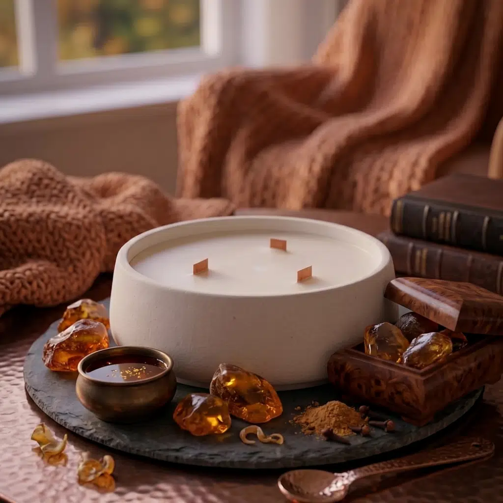 Amber Kokulu Dekoratif Beton Mum Yuvarlak Yatay Form Üç Fitilli Mum 250 Gr