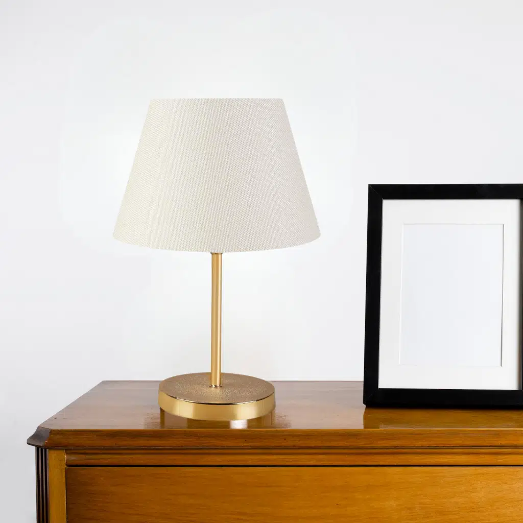 Art Gold Gövdeli Krem Dokuma Başlıklı Yatak Odası Abajur Okuma Köşesi Masa Lambası