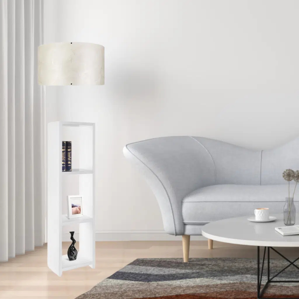 Dekoratif Raflı Beyaz Mdf Lambader Krem Dallı Pvc Silindir Başlık