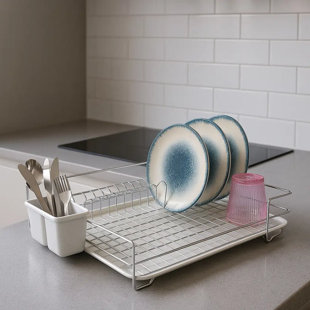 Ece Metal Yonca Tabaklık Bulaşıklık Krom Kaplama Metal Sepet Plastik Tepsi