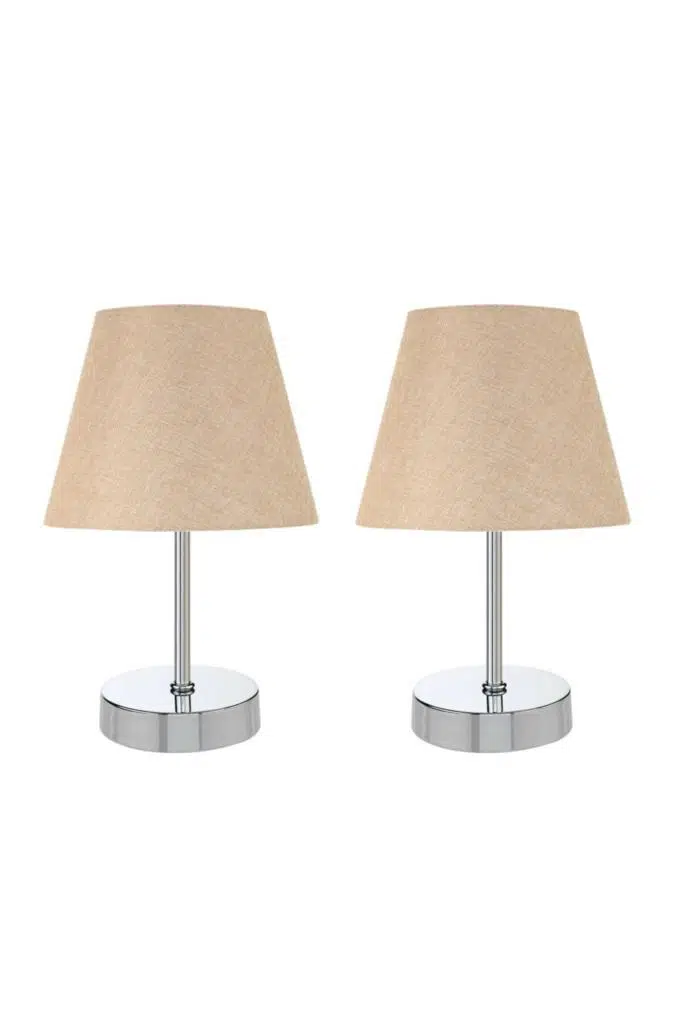 Metal Ayaklı İkili Abajur Masa Lambası Krom Set 