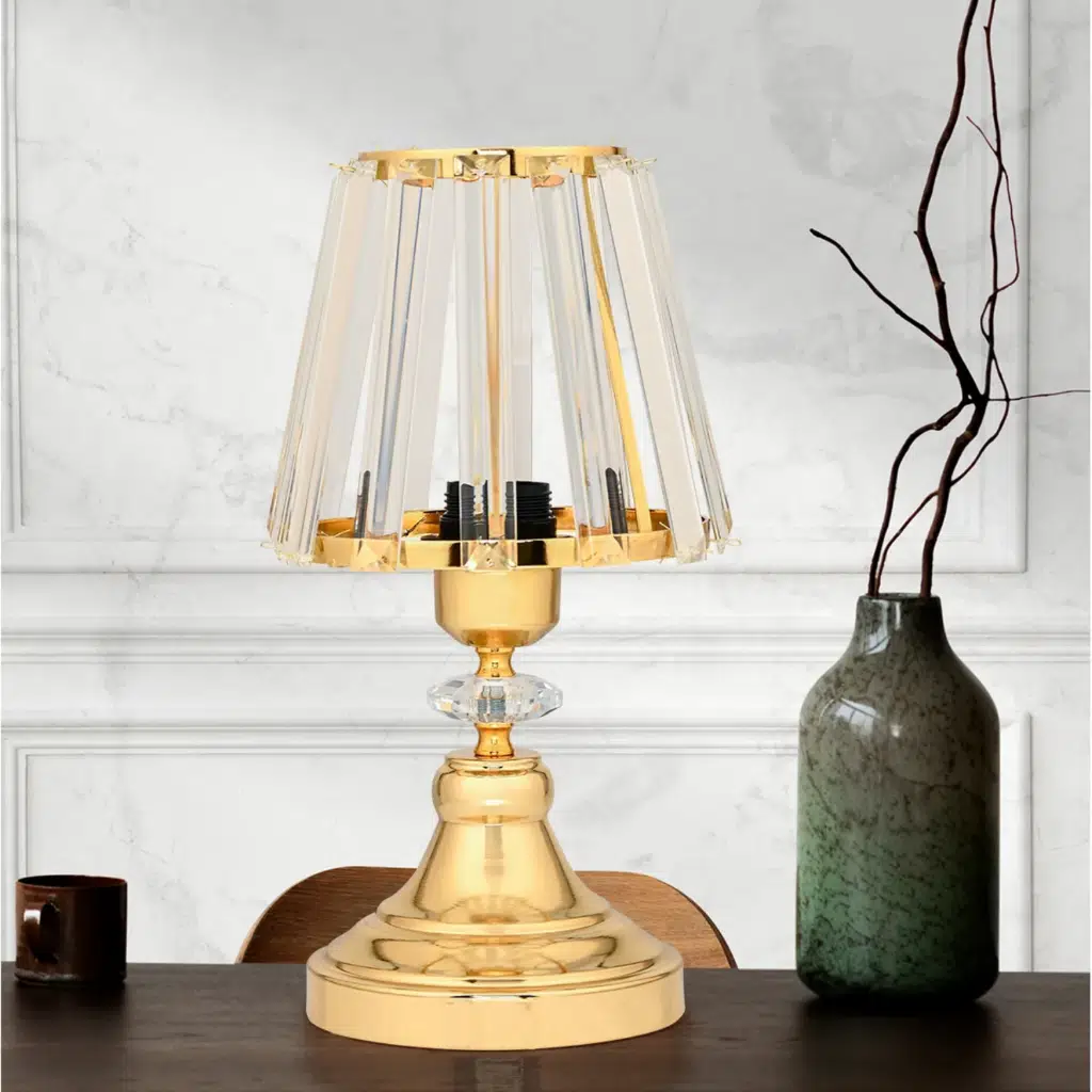 Gerçek Kristal Cam Başlık Gold Metal Gövdeli Yatak Odası Abajur Salon Lambası