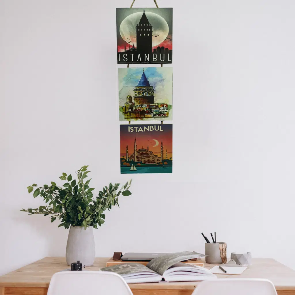 İstanbul Galata Ayasofya Kabartmalı Baskılı MDF 3'lü Tablo