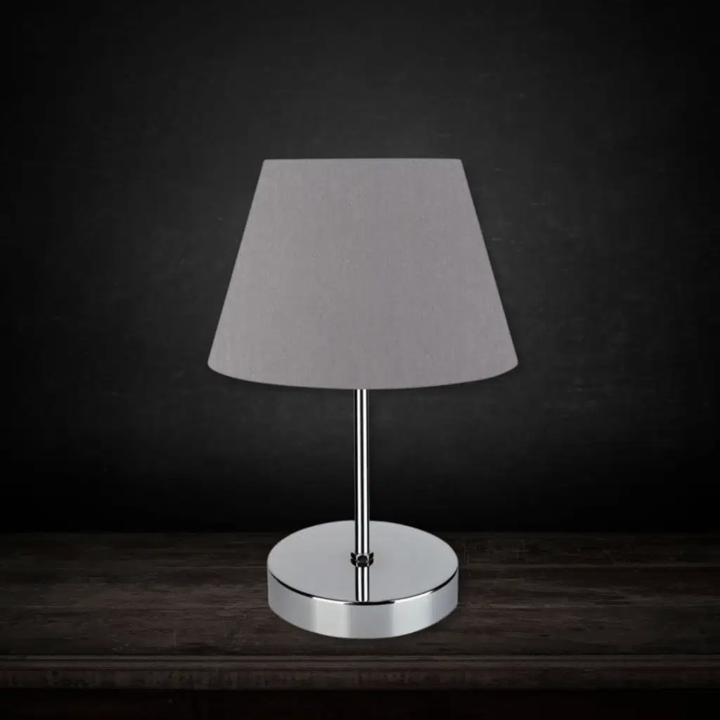 Kuzey Krom Gövdeli Abajur Gri Kumaş Yatak Odası Okuma Köşesi Oturma Odası Lambası