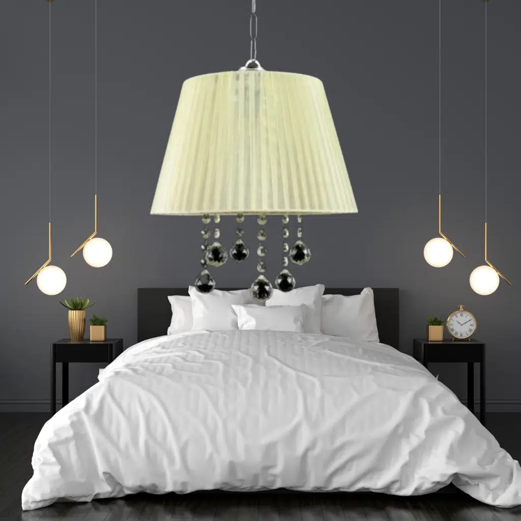 Manolya Sarkıt Taşlı Avize Organze Pudra Krem Yatak Odası Salon Oturma Odası