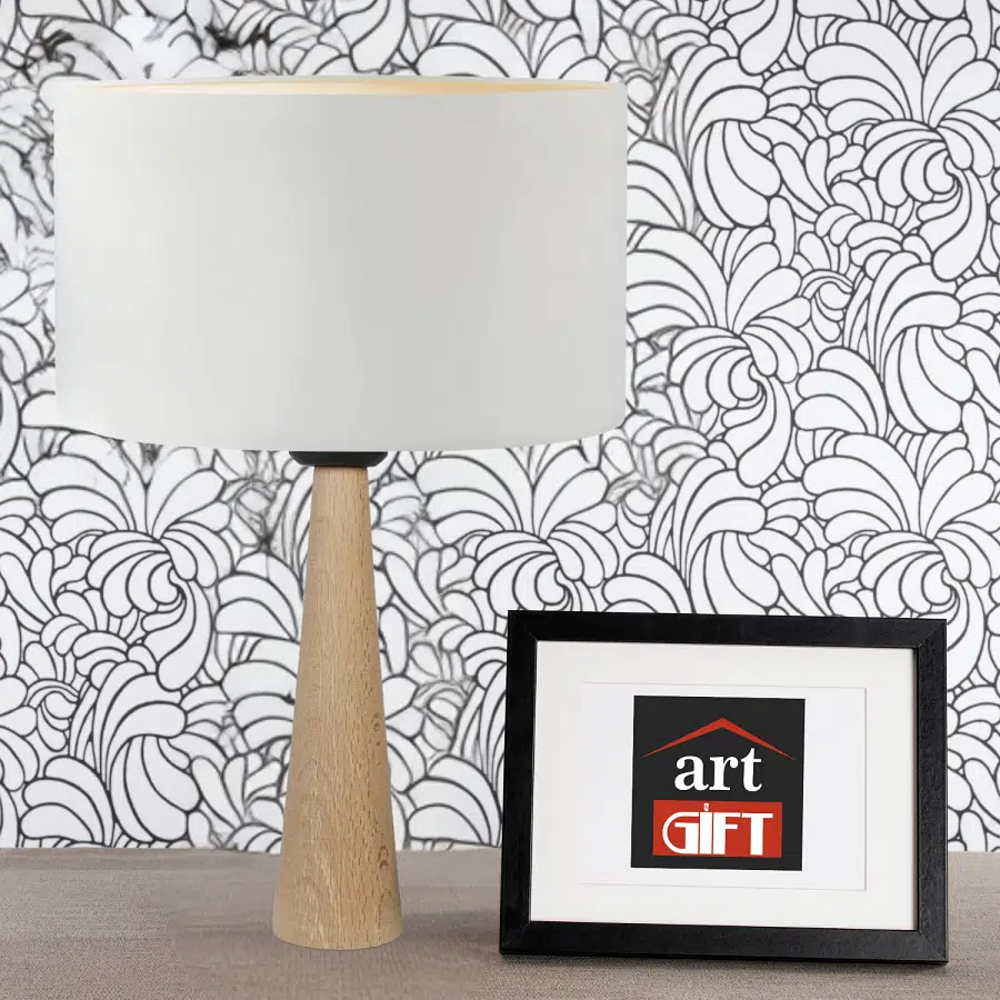 Naturel Masif Ahşap Ayaklı Abajur Silindir Krem Kumaş Başlıklı Masa Lambası Komodin Abajur