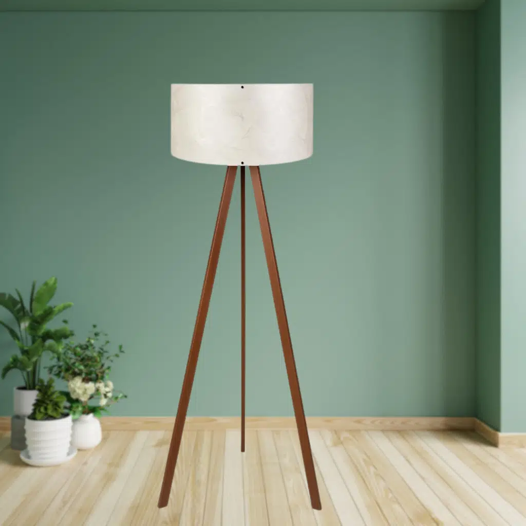 Pratik Ahşap Üç Ayaklı Tripod Lambader Pvc Krem Dallı Başlıklı Köşe Lambası