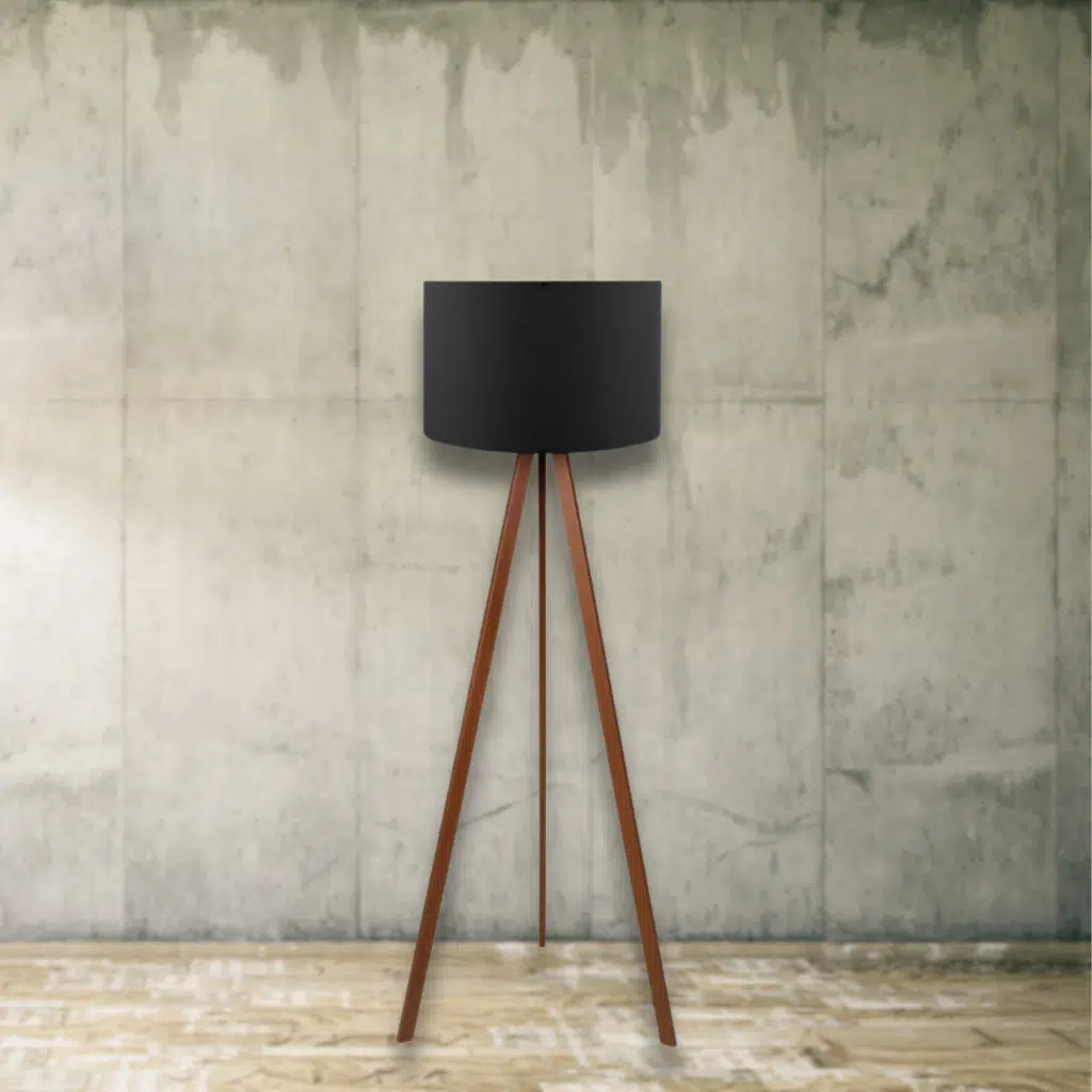 Pratik Ahşap Üç Ayaklı Lambader Siyah Kumaş Başlık Köşe Lambası