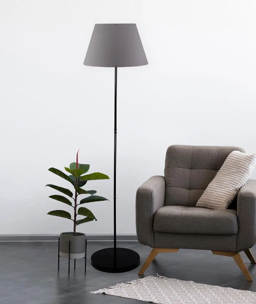 Art Siyah Metal Ayaklı Lambader Antrasit Konik Kumaş Başlık Köşe Lambası