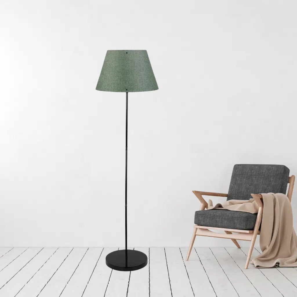 Art Siyah Metal Ayaklı Yeşil Kumaş Konik Lambader Köşe Lambası