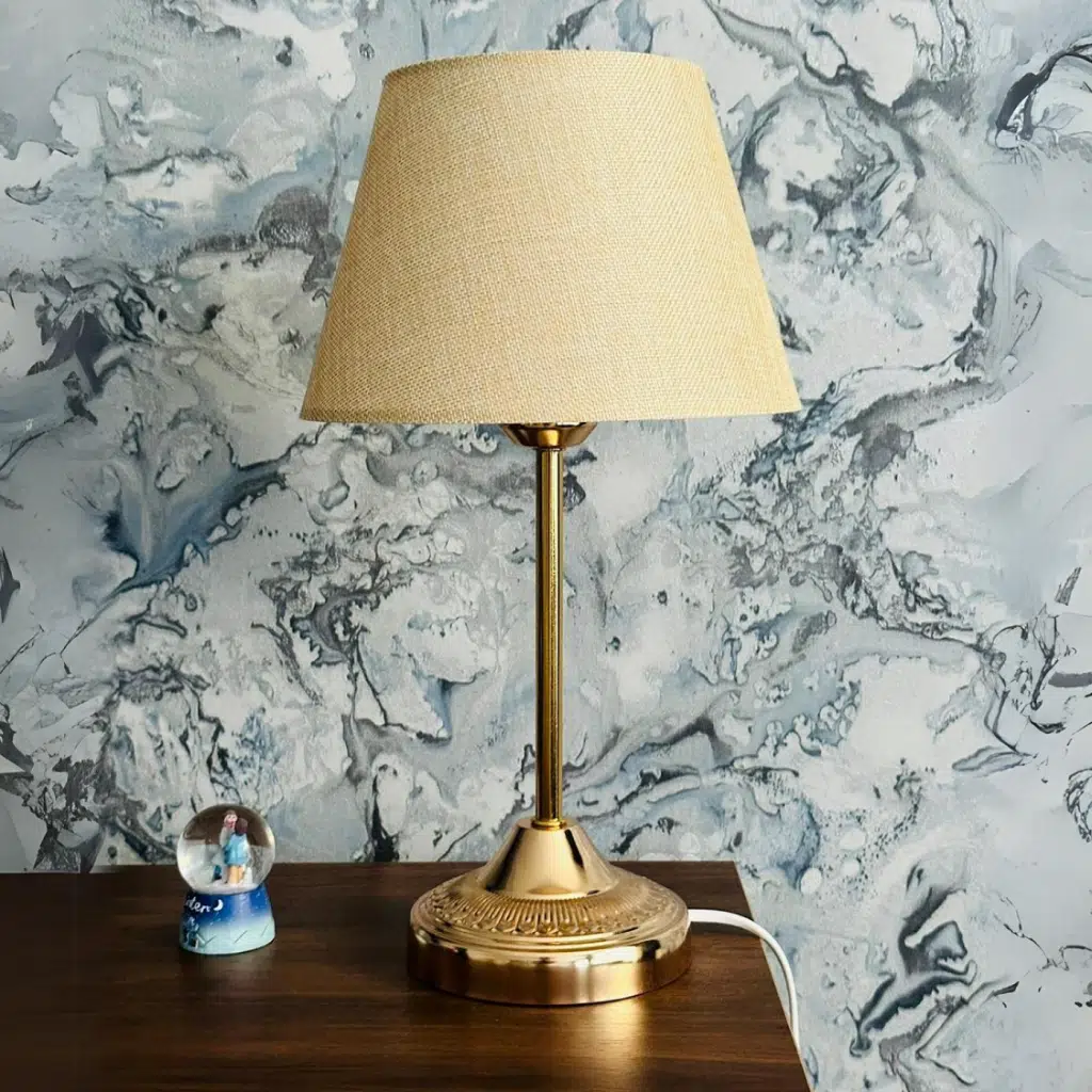 Royal Gold Metal Ayaklı Abajur Pudra Kumaş Başlık Yatak Odası Abajur Salon Masa Lambası