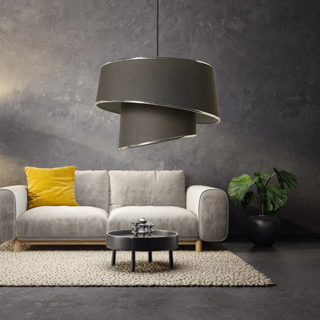 Stil Asitmetrik Pasta Avize Antrasit Kumaş Gümüş Şeritli Yatak Odası Salon Sarkıt