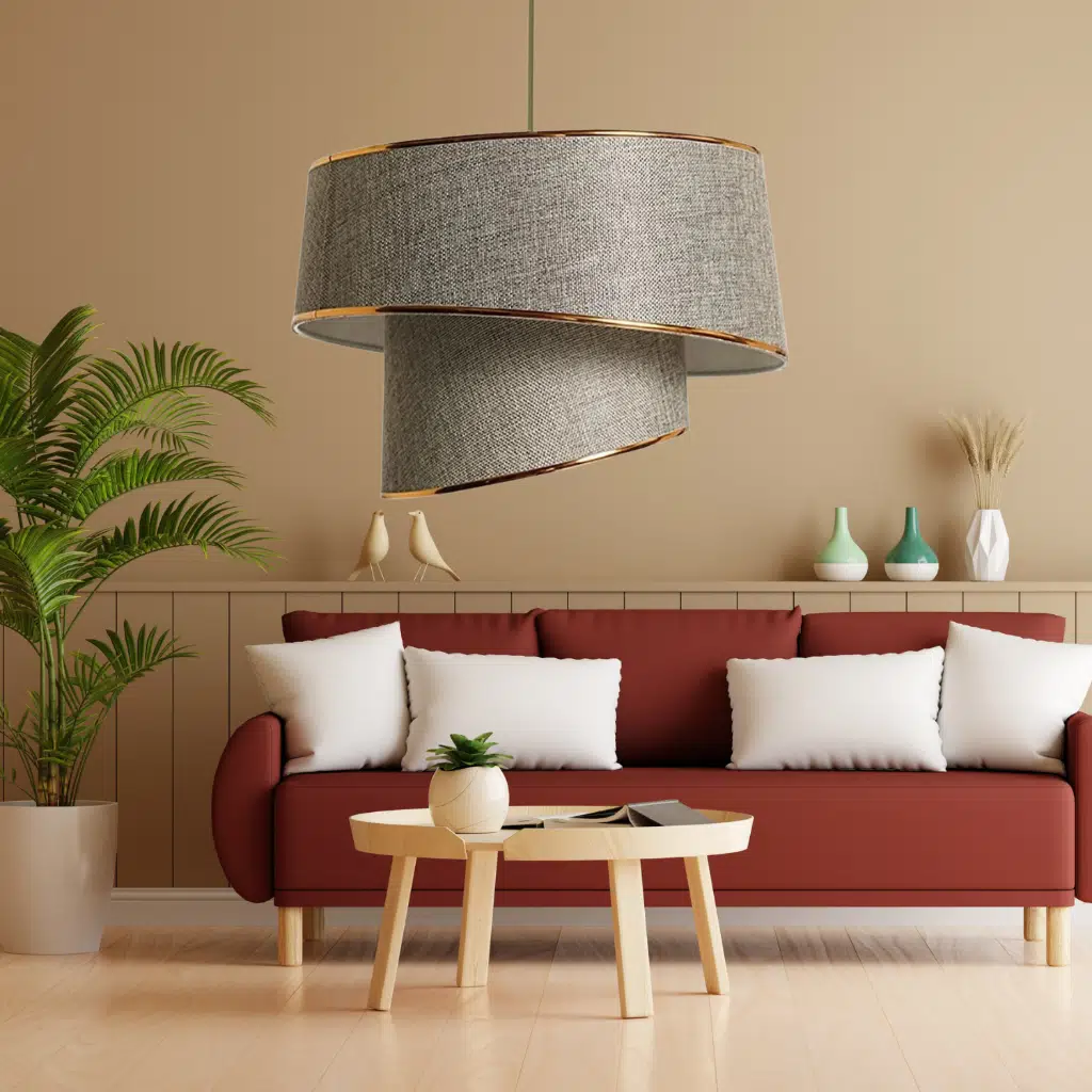 Stil Asitmetrik Pasta Avize Kum Beji Kumaş Altın Şeritli Yatak Odası Salon Sarkıt