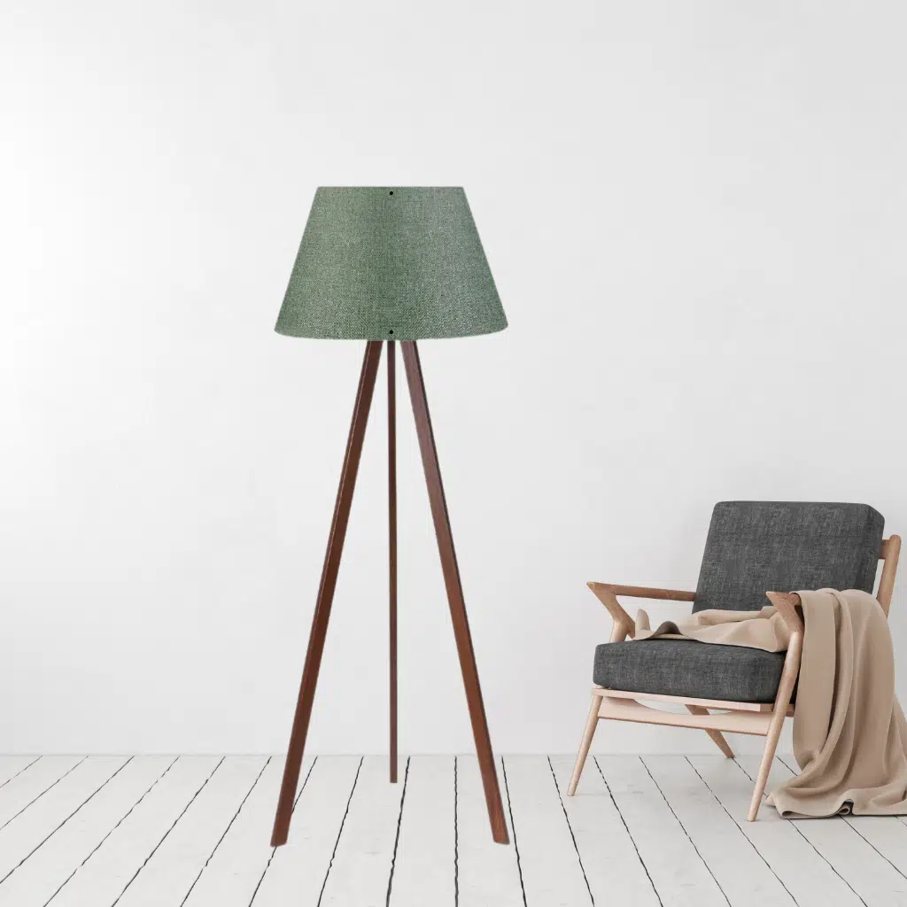 Pratik Tripod Ahşap Gövdeli Konik Haki Başlıklı Lambader Yeşil Köşe Lambası