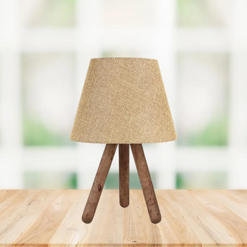 Üç Ayaklı Ahşap Abajur Kumbeji Dokuma Başlık Yatak Odası Çocuk Odası Masa Lambası