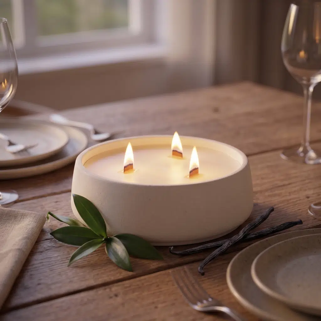 Vanilya Kokulu Dekoratif Beton Mum Yuvarlak Yatay Form Üç Fitilli Mum 250 Gr