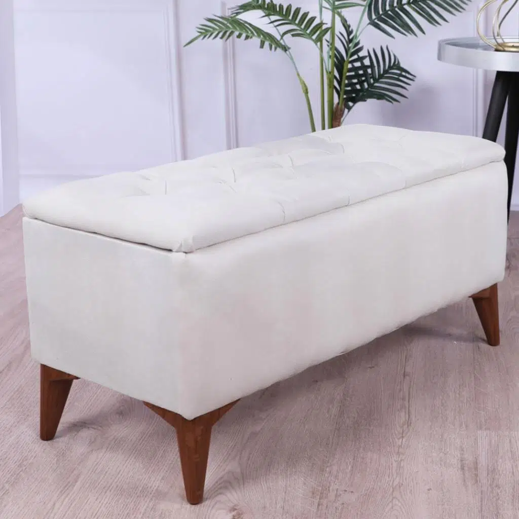 Zümre Sandıklı Puf Krem Yatak Odası Ayak Ucu Oturma Odası Antre